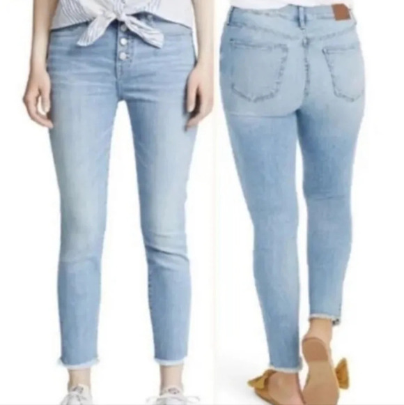 Madewell Denim - Madewell 9" High Rise Skinny Crop 30 Buttonfly Light Wash Raw Hem